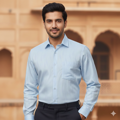 Shirt Fabric Soktas Finest 80s Giza Cotton Jacquard Colour Light Blue