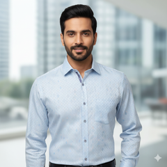 Shirt Fabric Soktas Finest 80s Giza Cotton Jacquard Colour Faded Blue