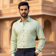 Shirt Fabric Soktas Finest 80s Giza Cotton Jacquard Colour Medium Green