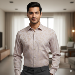 Shirt Fabric Soktas Finest 80s Giza Cotton Jacquard Colour Dull Brown N Dusty Rose Pink