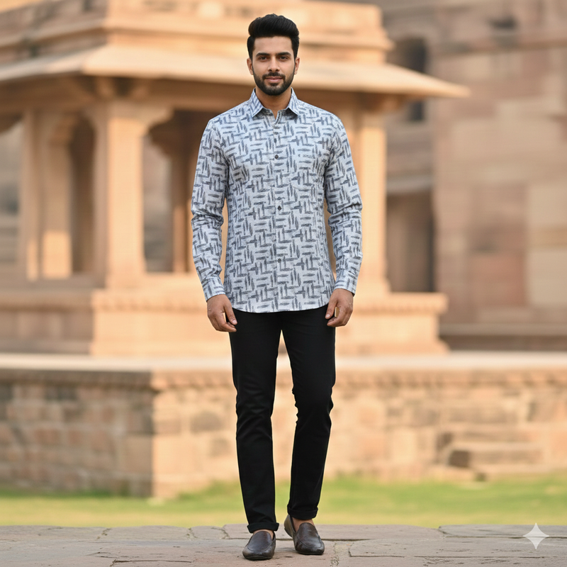 Shirt Fabric Donear Premium Giza Cotton Digital Print Colour Water Grey