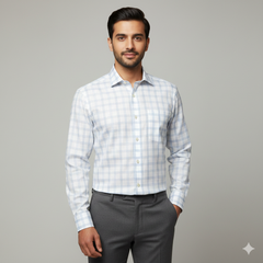 Shirt Fabric Soktas Finest 80s Giza Cotton Broad Check Colour Blue N White