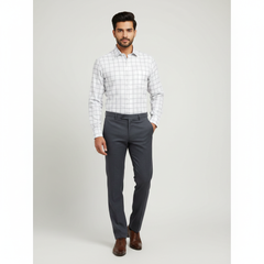 Shirt Fabric Soktas Finest 80s Giza Cotton Broad Check Colour Light Grey N Off White