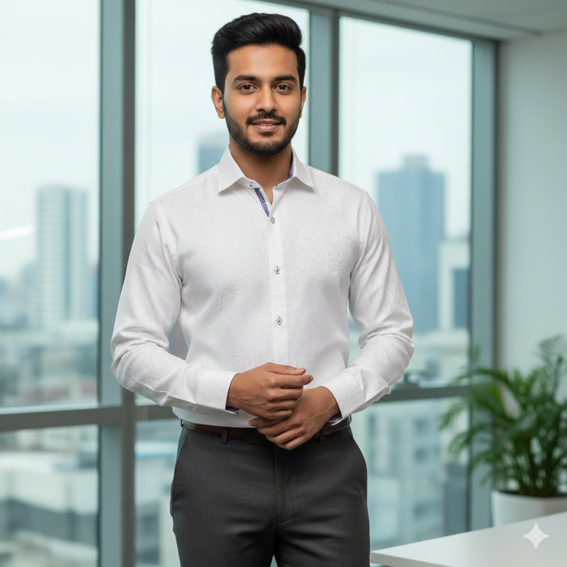 Shirt Fabric Soktas Finest 80s Giza Cotton Jacquard Colour White