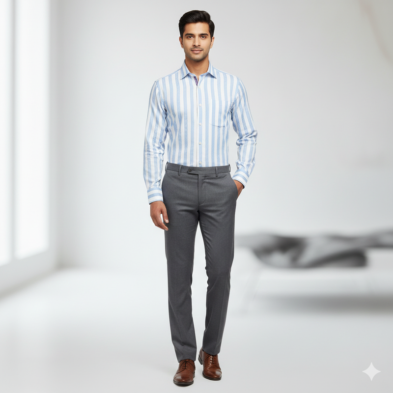 Shirt Fabric Soktas Finest 80s Giza Cotton Jacquard Colour Blue N White