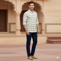 Shirt Fabric Soktas Finest 80s Giza Cotton Check Colour Sand Brown N White