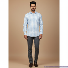 Shirt Fabric Soktas Finest 80s Giza Cotton Mix Check With Zig Zag Colour Blue N White