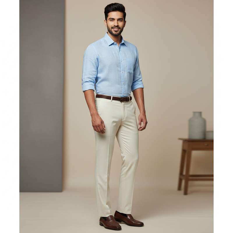 Trouser Fabric Donear Pure Cotton Plain Colour Beige Cream