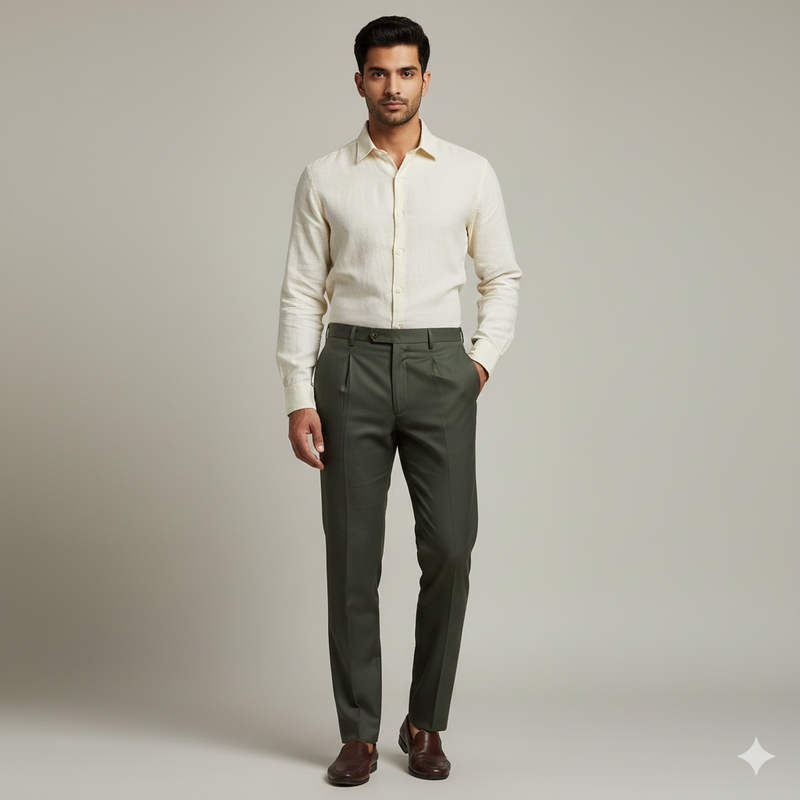 Trouser Fabric Donear Pure Cotton Plain Colour Sage Green