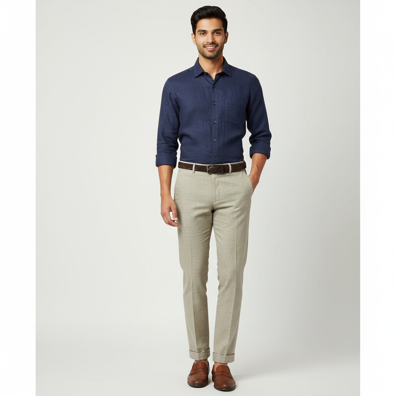 Trouser Fabric Donear Premium 44Lea 100% Linen Pin Check Colour Brown