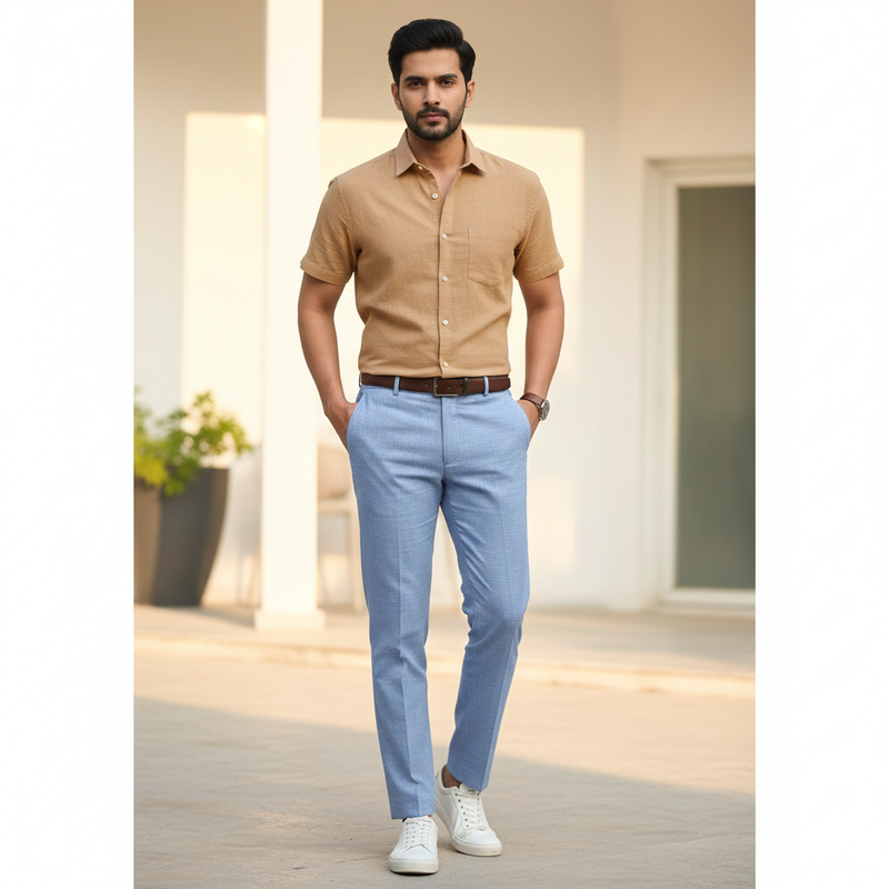 Trouser Fabric Donear Premium 44Lea 100% Linen Pin Check Colour Blue