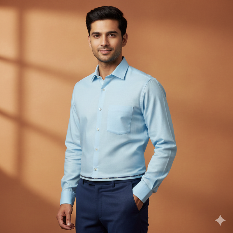 Shirt Fabric ManTire wrinkle Free PC Plain Fill a Fill Colour Columbia Blue