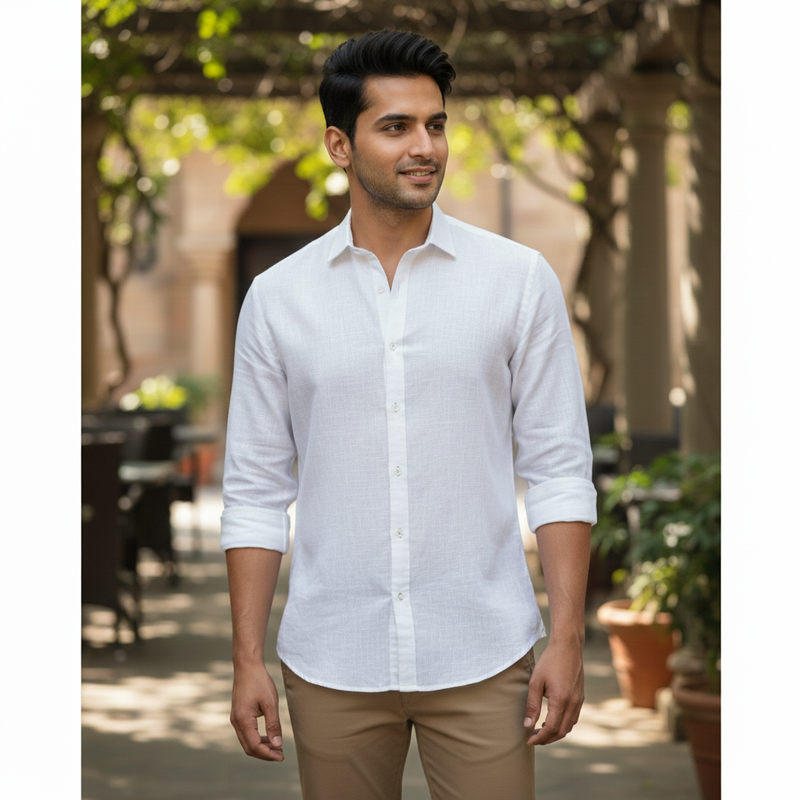 Shirt Fabric Donear 125Lea × 125 Lea 100%Linen Slub Colour White