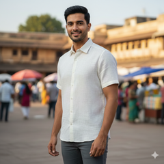 Shirt Fabric Donear 100 Lea × 100 Lea 100%Linen Slub Colour White