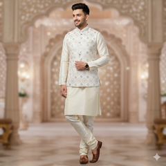 Koti (Nehru Jacket) Fabric ManTire Designer Silk Embroidery Colour Green N Blue