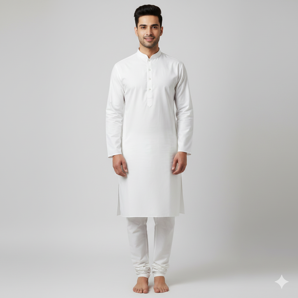 Kurta Pajama Fabric ManTire 100% Cotton Premium Plain Color Off White