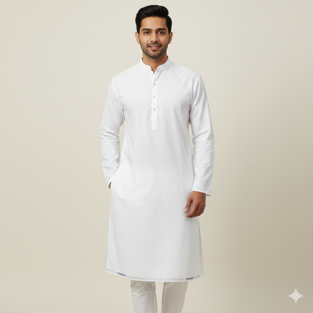 Kurta Pajama Fabric ManTire 100% Cotton Premium Plain Color White