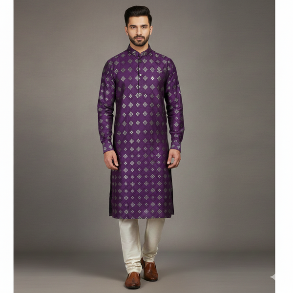 Kurta Fabric ManTire Designer Silk Embroidery Colour Purple