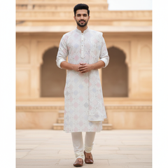 Kurta Fabric ManTire Designer Silk Embroidery Colour Blue,Pink N Green