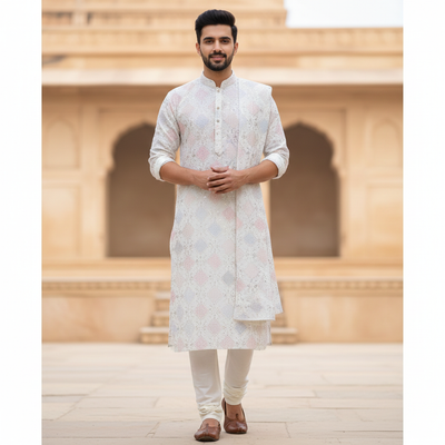 Kurta Fabric ManTire Designer Silk Embroidery Colour Blue,Pink N Green