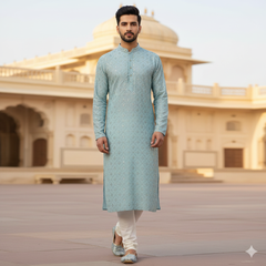 Kurta Fabric ManTire Designer Silk Embroidery Colour Greenish Blue