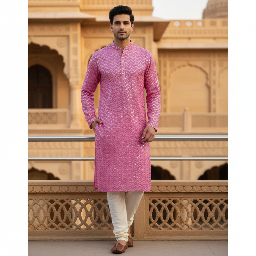Kurta Fabric ManTire Designer Silk Embroidery Colour Bloody Pink