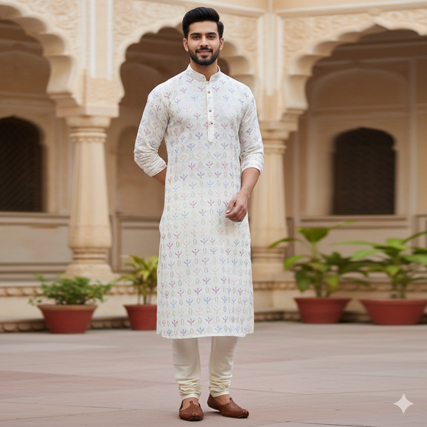 Kurta Fabric ManTire Designer Silk Embroidery Colour Pink,Grey N Blue