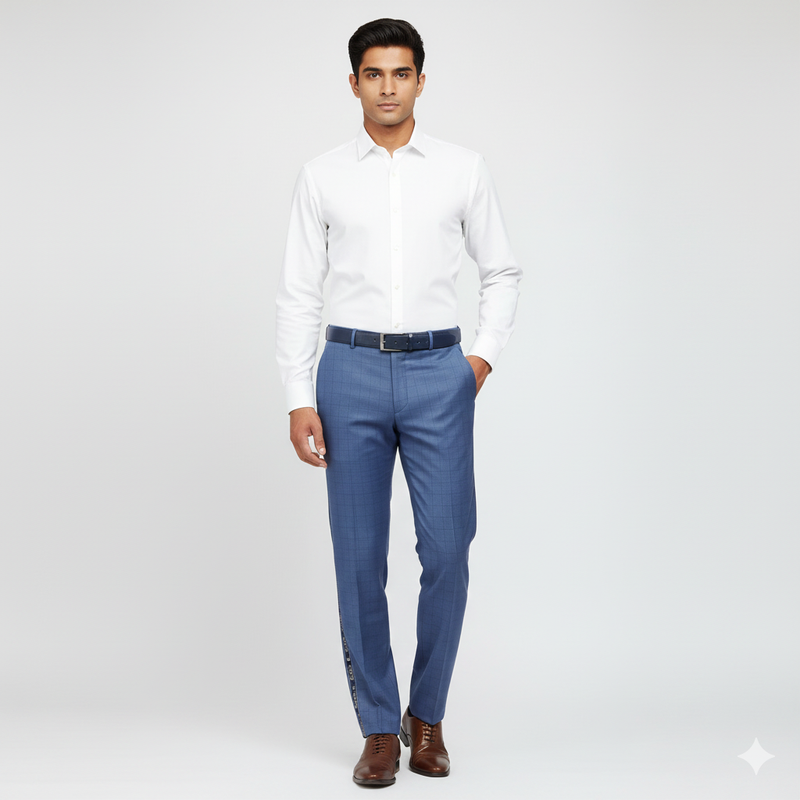 Trouser Fabric Reid & Taylor Super 130s Count 70%Wool Mild Check Color Glaucous Blue