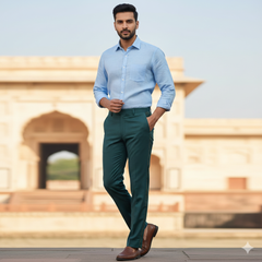 Trouser Fabric Reid & Taylor Super 130s Count 70%Wool Self Slub Color Viridian Green