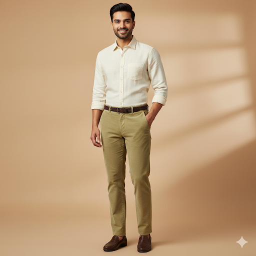 Courdray Raymond Pure Cotton stretchable Trouser Fabric Colour Dried Moss