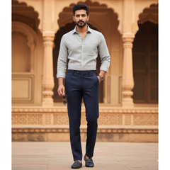 Trouser Fabric Reid & Taylor Super 140s Count 70% Wool Slub Color Space Blue