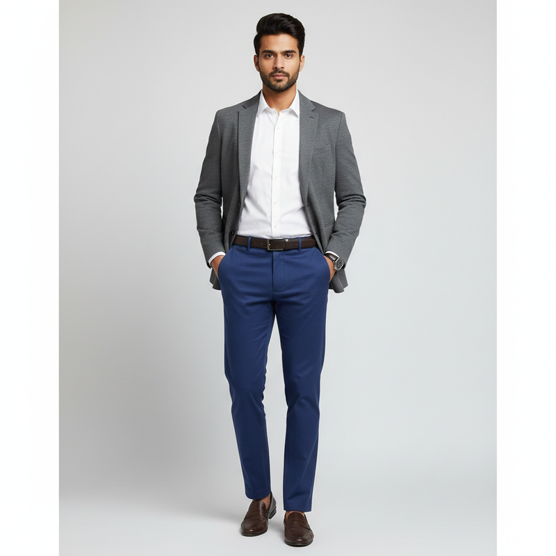 Trouser Fabric Canetti Italy Luxury 110s Wool Blended Self Slub Colour Royal Blue