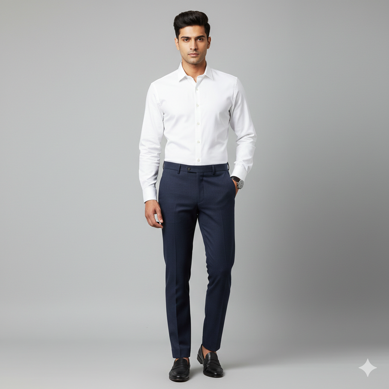 Trouser Fabric Canetti Italy Luxury 100s Wool Blended Textured Colour Dark Blue