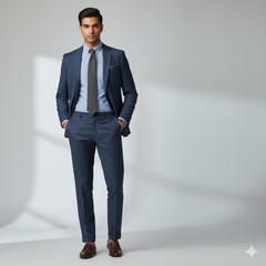 Trouser Fabric Raymond Poly Viscose Broad Check Colour Glaucous Blue