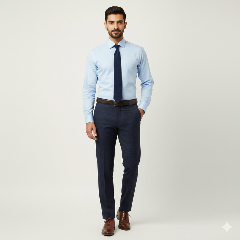 Trouser Fabric Donear Pure Cotton Mild Check Colour Dark Blue