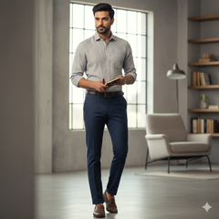 Trouser Fabri Donear Pure Cotton Zig Zag Colour Night Blue