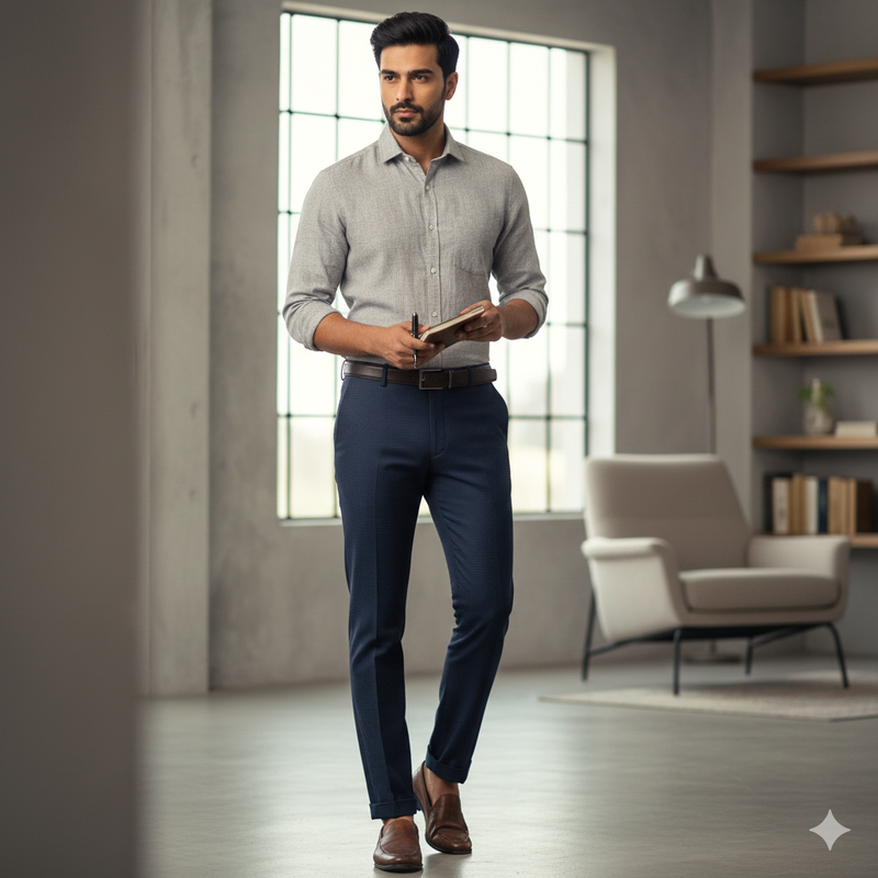 Trouser Fabri Donear Pure Cotton Zig Zag Colour Night Blue