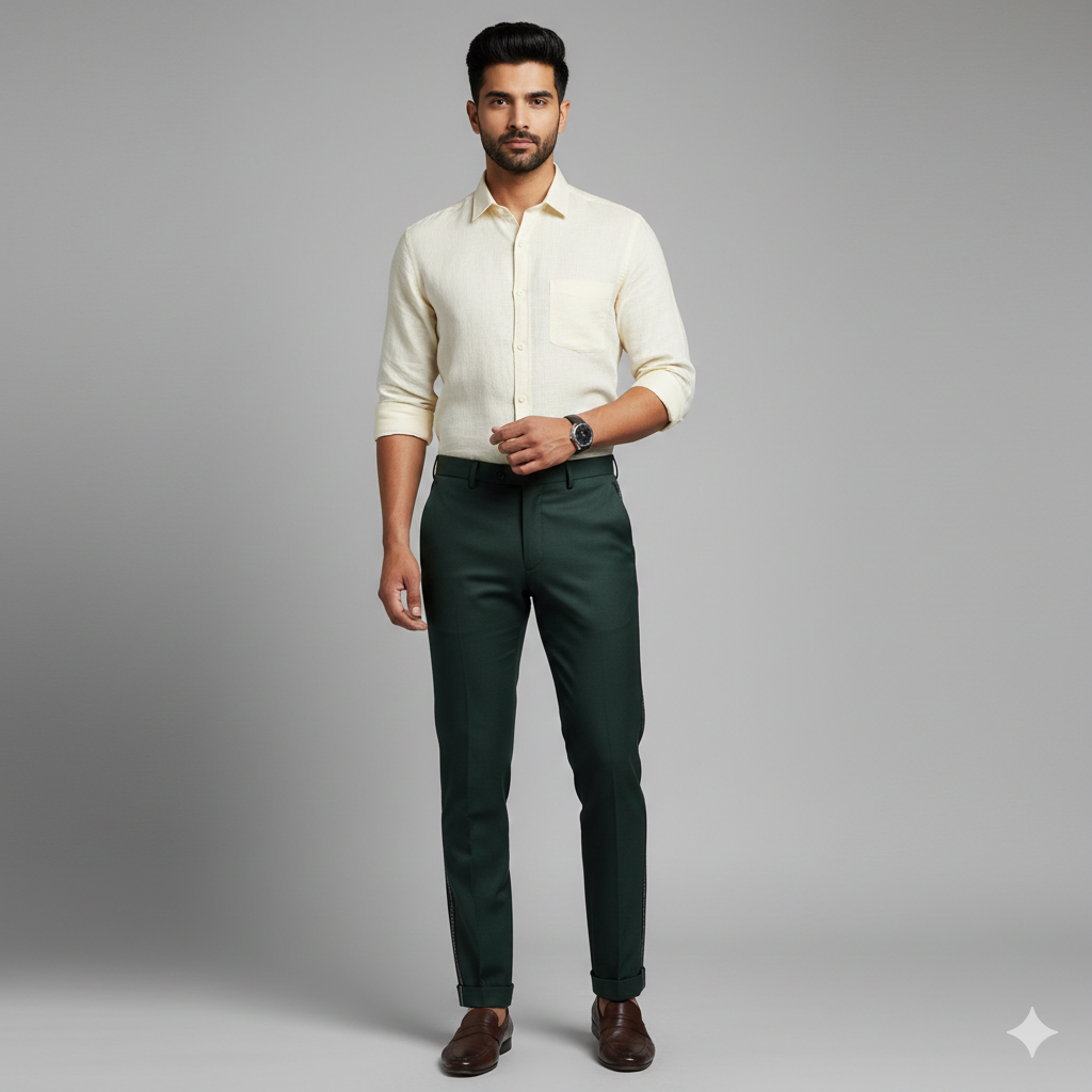Trouser Fabric Donear 4Way Stretchable Premium Plain Colour Seaweed Green