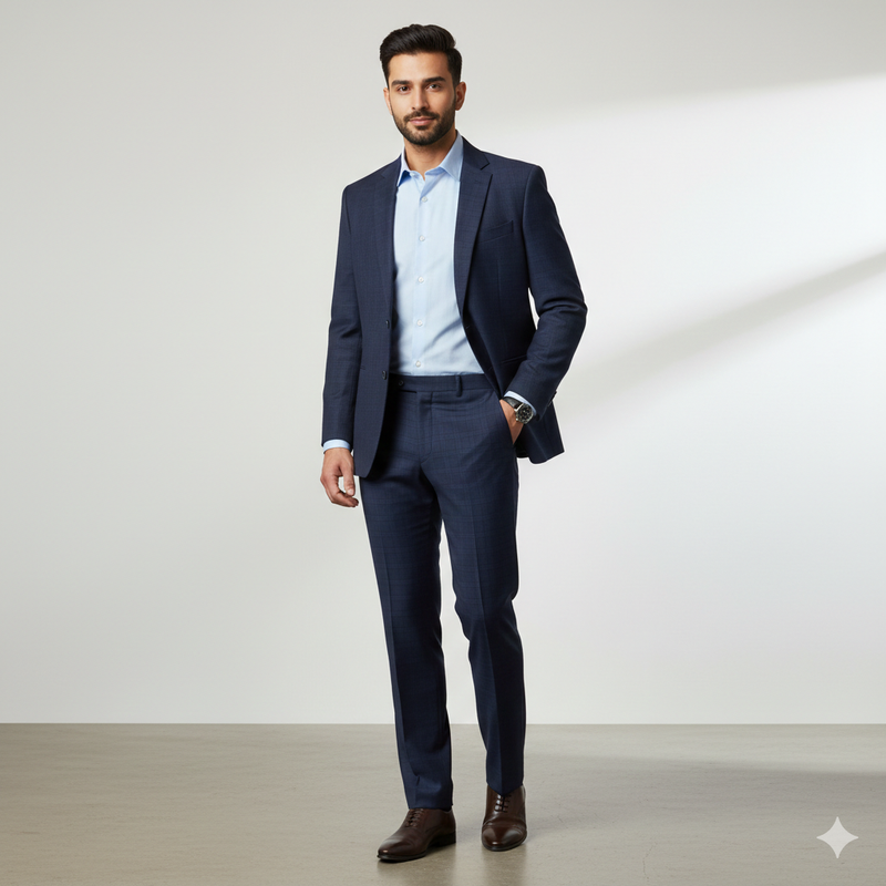 Trouser Fabric Donear 4Way Lycra Premium Mild Check Colour Cobalt Blue