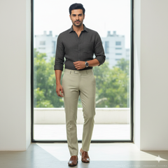 Trouser Fabric Donear Pure Cotton Lycra Textured Colour Greenish Brown