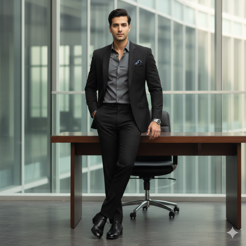 Trouser Fabric Donear Pure Cotton Lycra Plain Colour Black