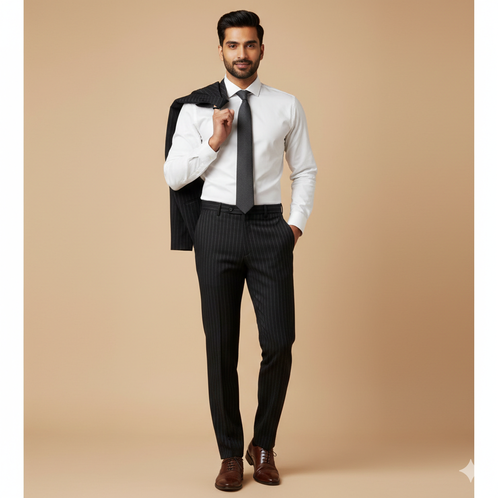 Trouser Fabric Donear 4Way Stretchable Premium Pin Lining Color Black