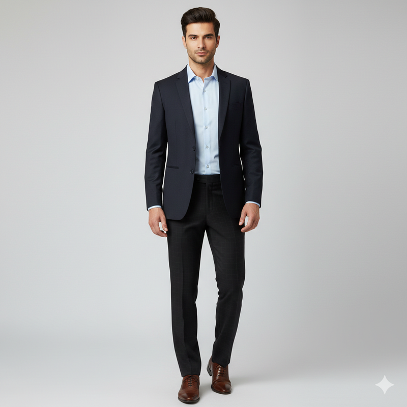 Trouser Fabric Donear 4Way Lycra Premium Broad Check Colour Black