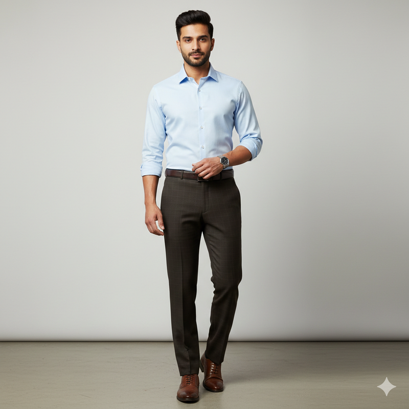 Trouser Fabric Donear 4Way Lycra Premium Broad Check Color Noir Brown