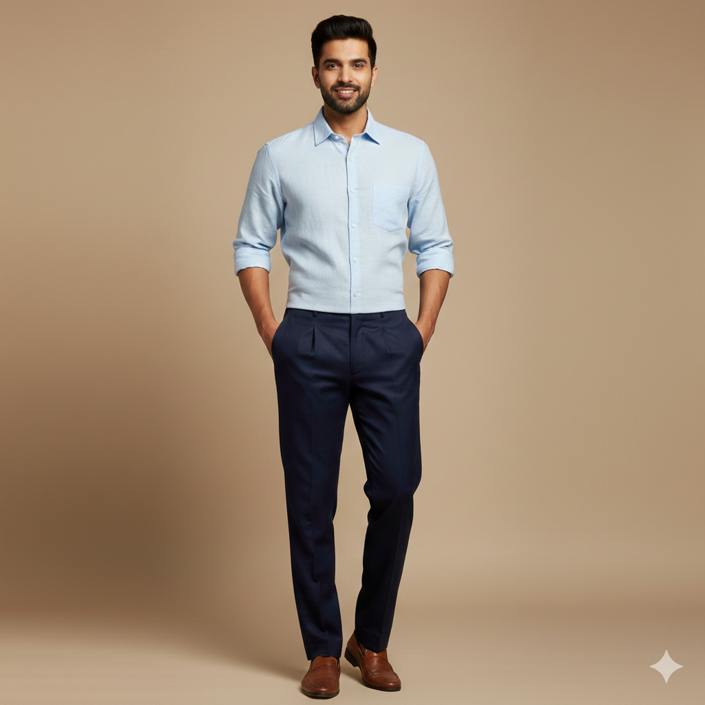 Trouser Fabric Donear Pure Cotton Lycra Plain Colour Dark Blue