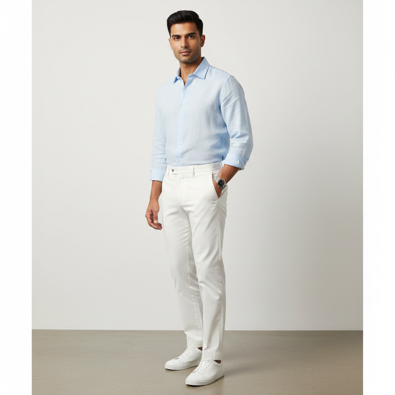 Trouser Fabric Donear Pure Cotton Lycra Textured Colour White