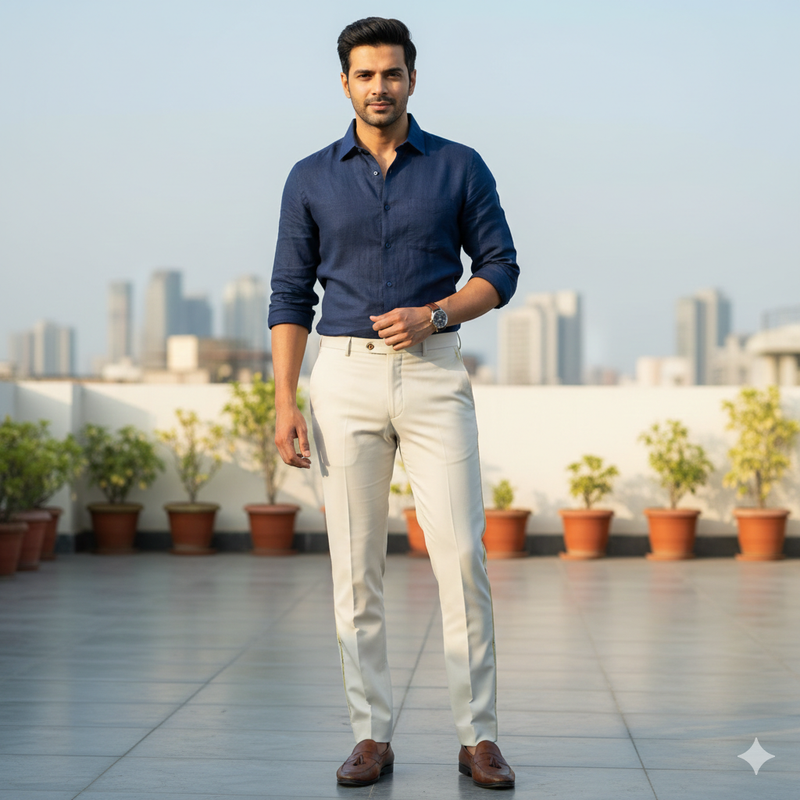 Trouser Fabric Donear Poly Viscose Textured Colour Cream