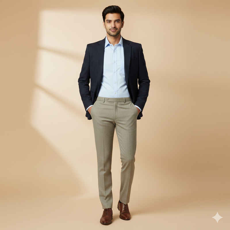 Trouser Fabric Donear Poly Viscose Zig Zag Colour Tan Brown