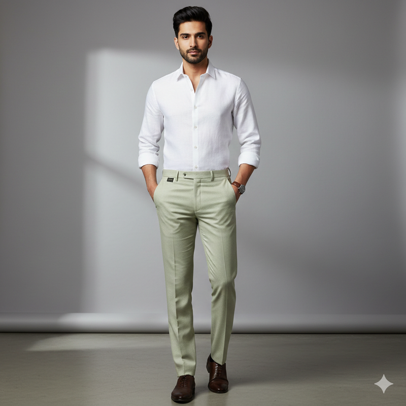 Trouser Fabric Donear Poly Viscose Zig Zag Colour Pista Green