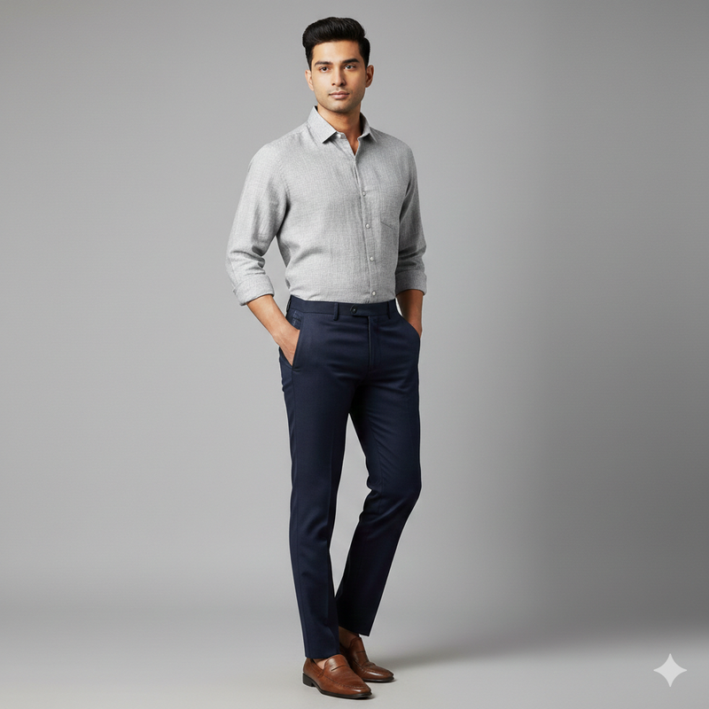 Trouser Fabric Donear Poly Viscose Zig Zag Colour Dark Blue